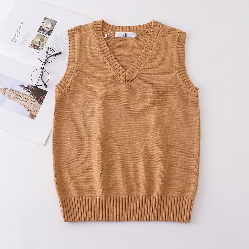 Japanese College Style V-Neck Sweater Vest - Solid Color Knit for Spring & Autumn