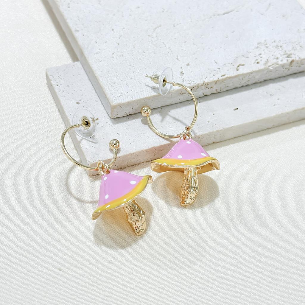 Creative Dream Cute Mori Small Mushroom Oil Drop Earrings Colorful Oil Drop Mushroom Earrings