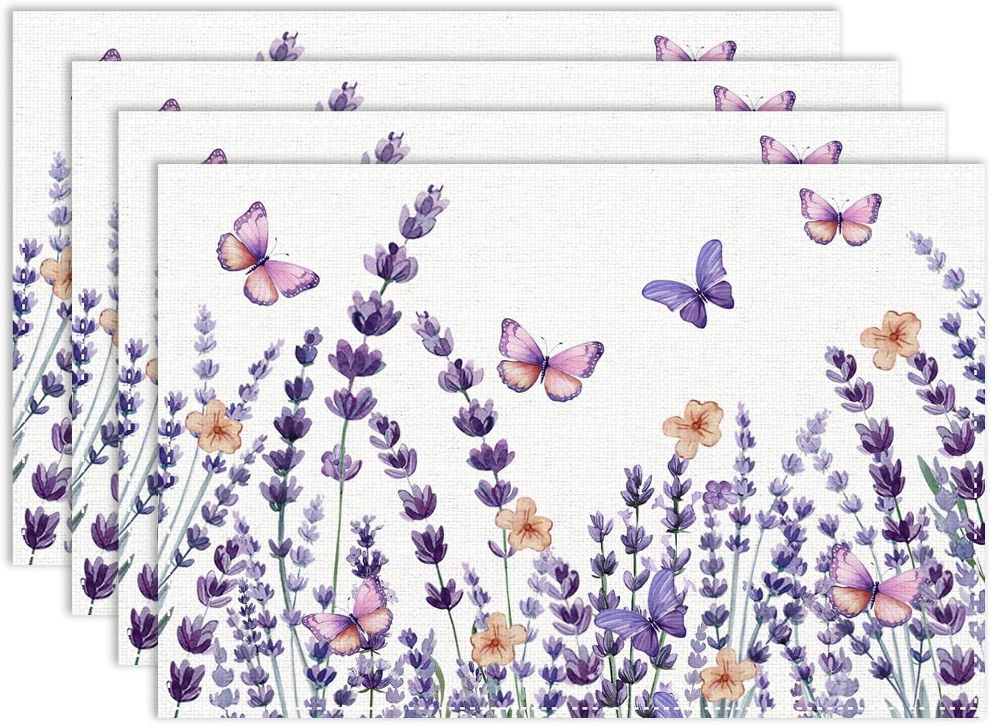 4/6/8pc Spring Garden Linen Placemats Cute Watercolor Flower Gnomes Table Mats Colorful Floral Border Kitchen Table Place Mats 4pcs