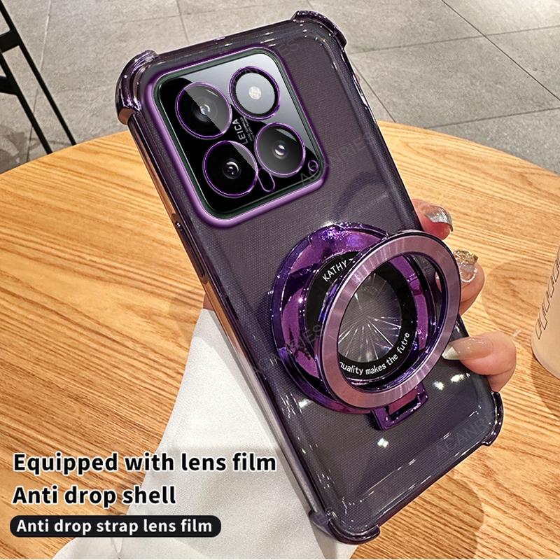 Circular Bracket Four Corner Anti-Shock Plating Case For Xiaomi Mi 14 Ultra 13 Pro 13t 12t 11 Poco C65 X3 X5 X6 F5 F6 M3 M6  Ne Back Cover Mi14 Mi13