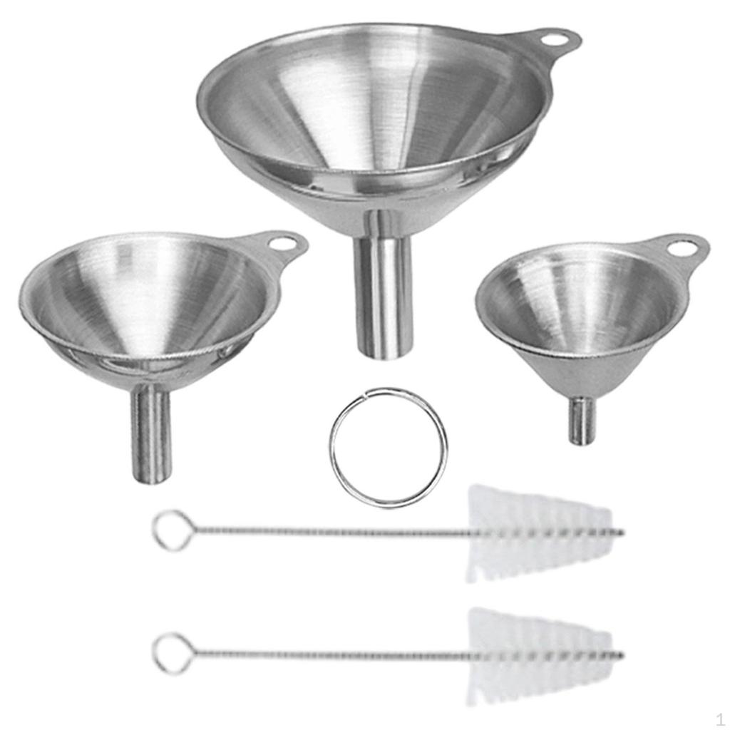 Kitchen Funnel Set with Cleaning Brushes Practical Portable Oil Liquid Funnels Easy to Clean for