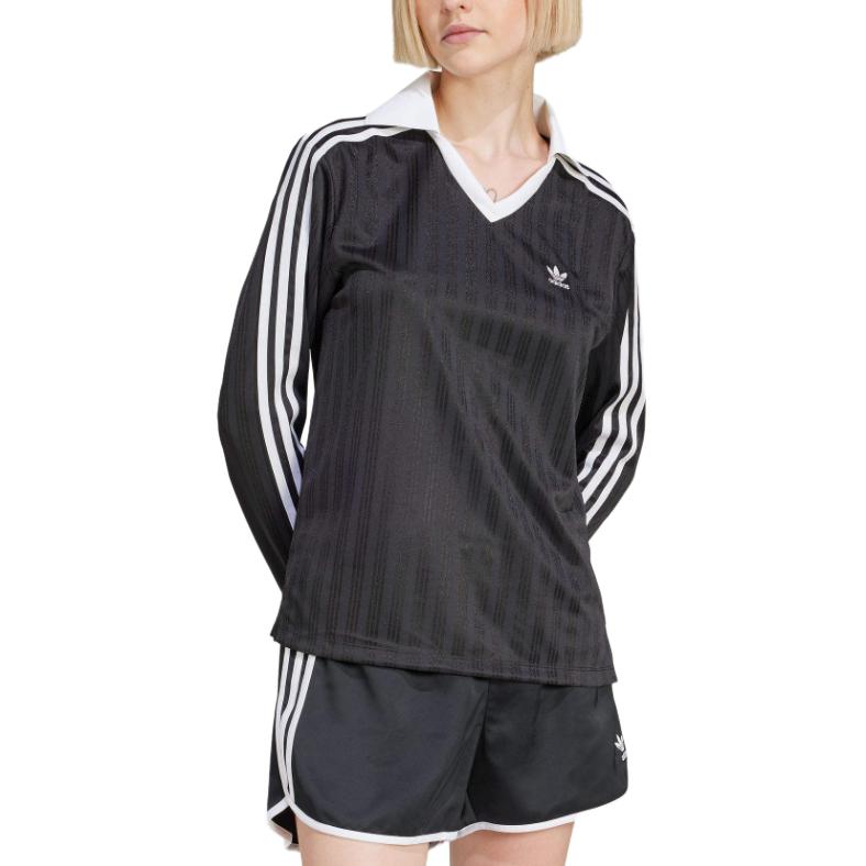 adidas Originals Comoda T-shirt Sportiva a Maniche Lunghe con Scollo a V Donna Top Nero JD2603