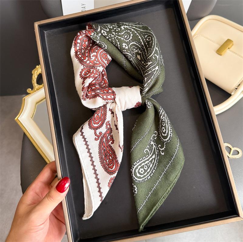 Luxury Brand Linen-Cotton Print Square Scarf Women Neck Tie Female Hair Bandana Headkerchief Shawl Wrap Hijab Echarpe