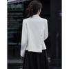 Demana CBD Chic Peaked Lapel Double-Breasted Short Blazer with Irregular Split