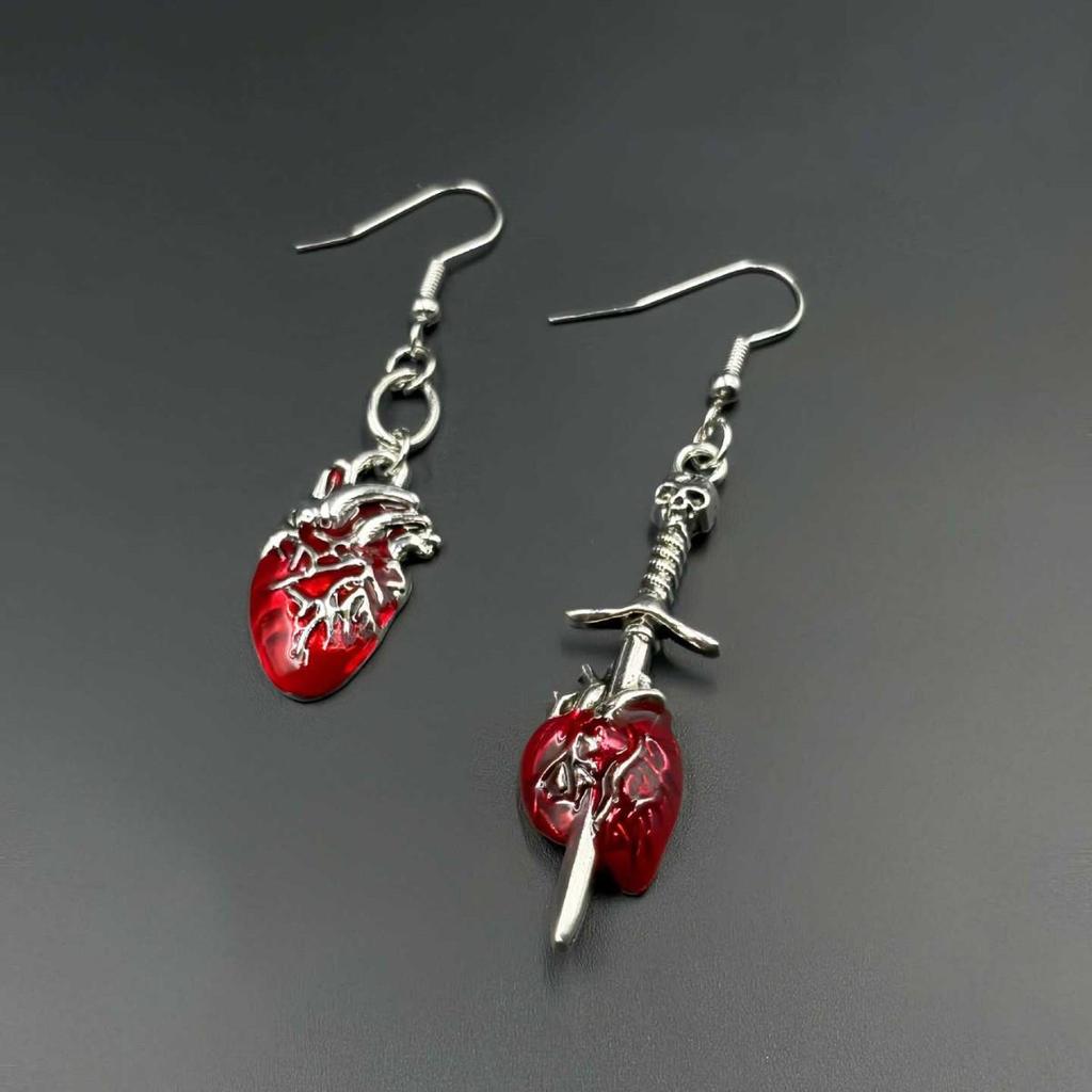 Heart with Sword Gothic Earrings - European & American Style