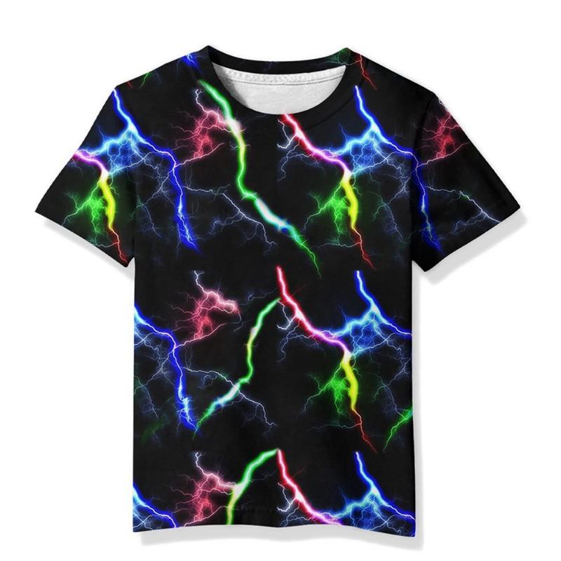 T-Shirts for Children 3D Print Flame Lightning Casual Boys Girls Tops Summer Crew Neck Short Sleeves 2025 Children's Clothing