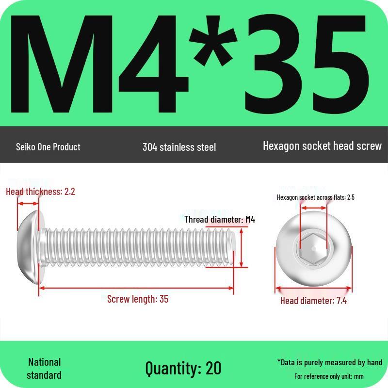 304 Stainless Steel Pan, Half, and Round Head Hexagon Screws (M2-M12)