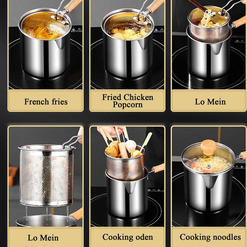 Deep Fryer Pot 304 Stainless Steel Fry Pot with Basket and Lid Food Grade Deep Fryer Multifunctional Deep Frying Pot