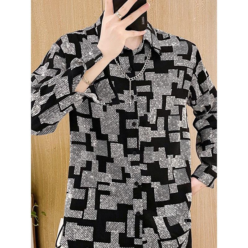 Printed Shirt Men's Long Sleeved Spring Casual Loose High Street Cardigan Fashion Korean Version Casual Versatile Shirt