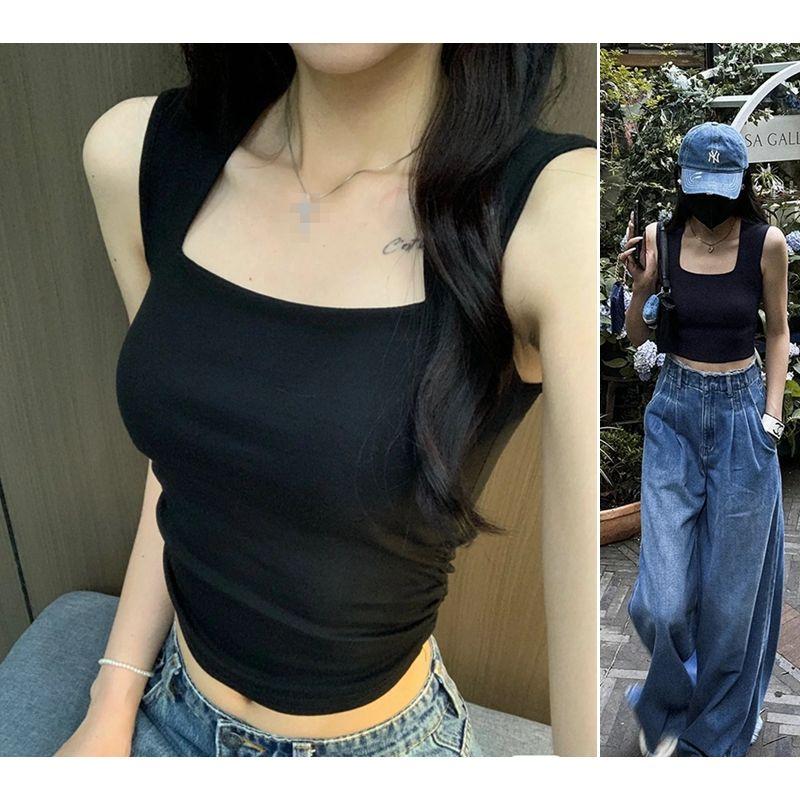 It's So Comfortable, Black Vest Elegant Square Collar Slimming Outerwear Top Seamless Inner Wear Women's Sleeveless Sling