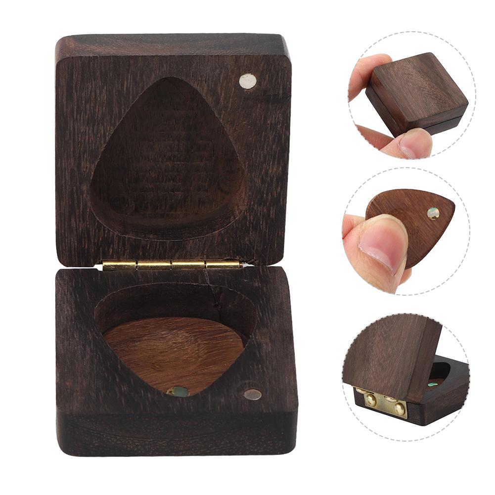 Guitar Pick Box Rosewood Open Magnet with 1Pc Pick Musical Instrument Accessories