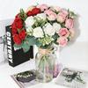 10 Heads Rose Artifcial Flower Green Leaves Multicolor Simulation Rose Flower Desktop Ornament Photo Props Floral Arragement