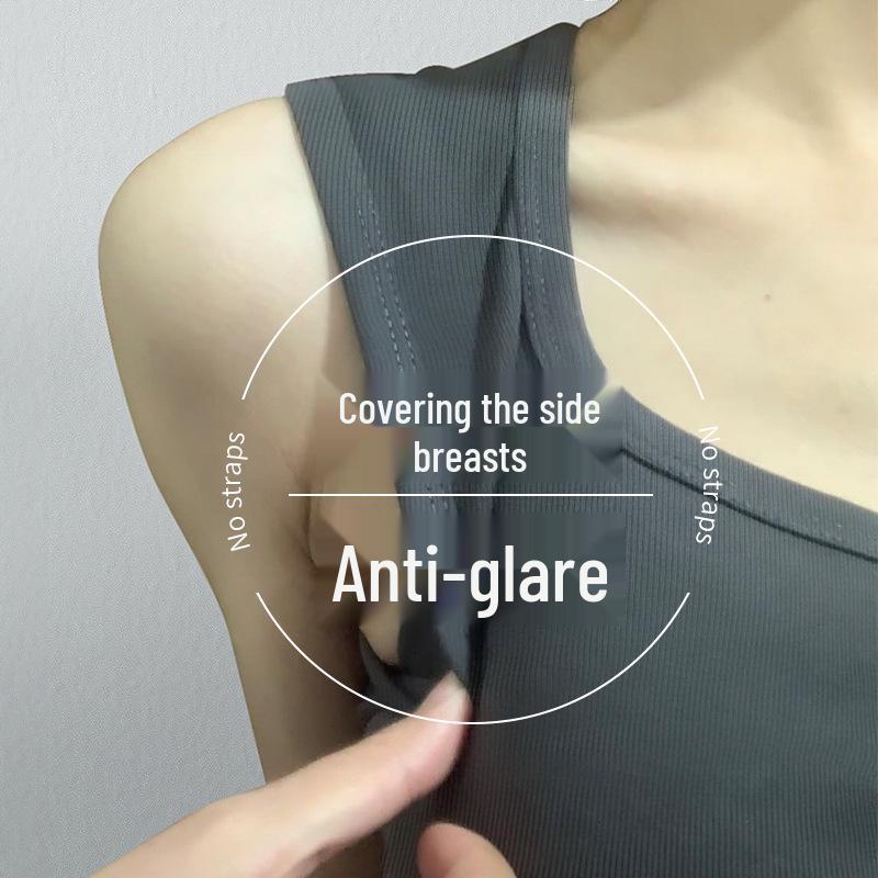 Women's Summer Sling Tank Top with Integrated Padded Bra, Thin Style, Anti-Auxiliary Breast Bandeau.