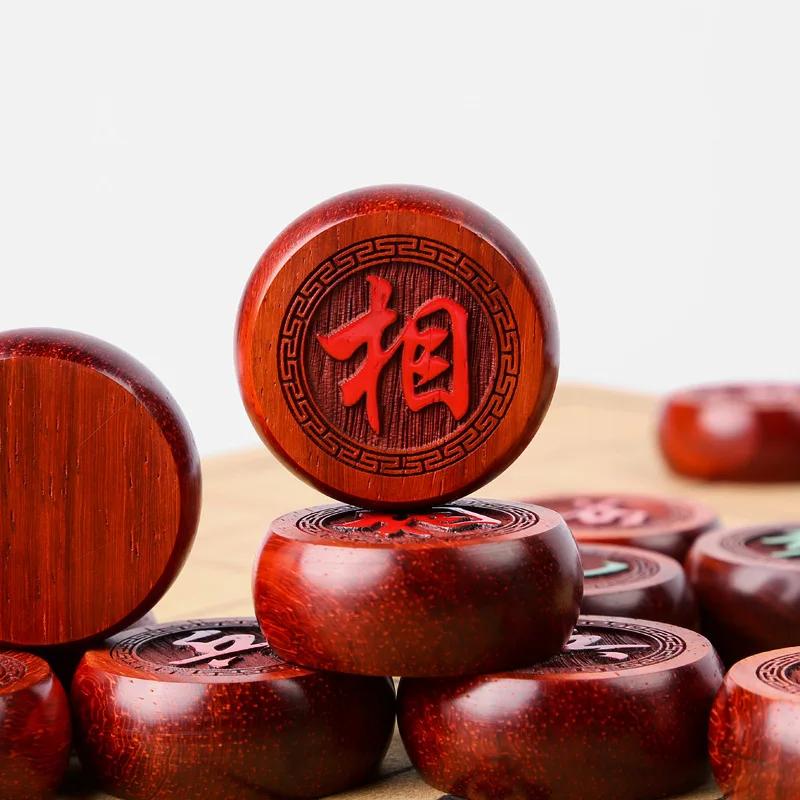 Xiangqi Kinesiskt Schack Brädspel Set Naturträ Spelpjäser Portabelt Rese Strategileksak För Barn Vuxna Familj Gåva
