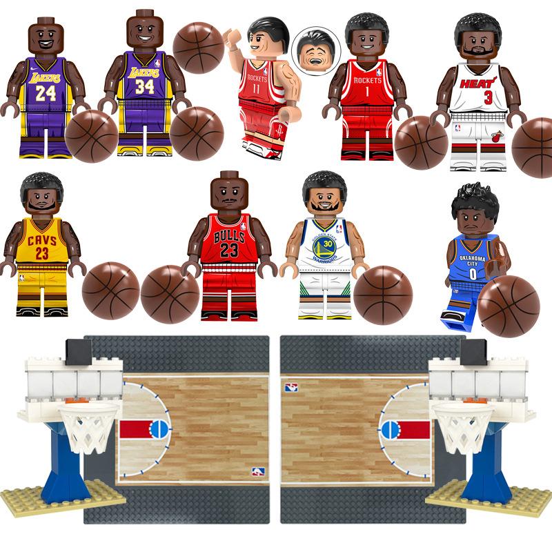 Giocattolo Mini Blocchi da Costruzione Figure Stella NBA Scena Campo da Basket con Canestro