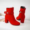 Fashion Large Size Round Toe Square Heel For Women Boots Fashion Buckle Ankle Boots Women Shoes Zipper Cheap High Heel Boots Woman 31-43