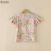 ZANZEA Women Casual Round Neck Floral Print Loose Ruffles Short Sleeve Blouse
