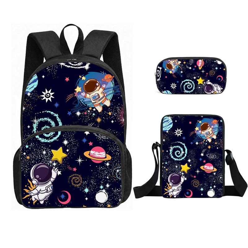 Classic Popular astronaut space 3D Printed 3pcs/Set pupil School Bags Laptop Daypack Backpack Inclined shoulder bag Pencil Case