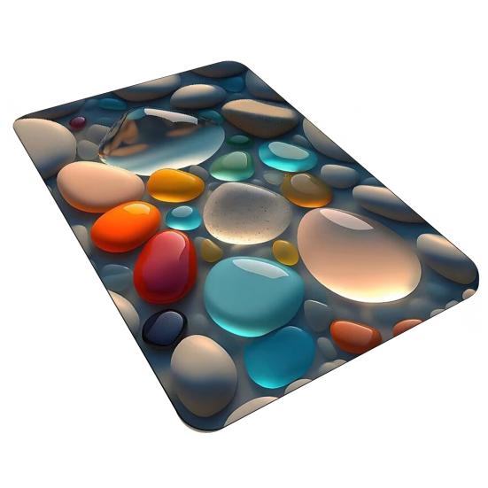 3D Optical Illusion Rug Pebble Stone Visual Illusion Doormat Non-Slip Water Absorbent Floor Mat for Bathroom Bedroom Living Room Entrance Decor