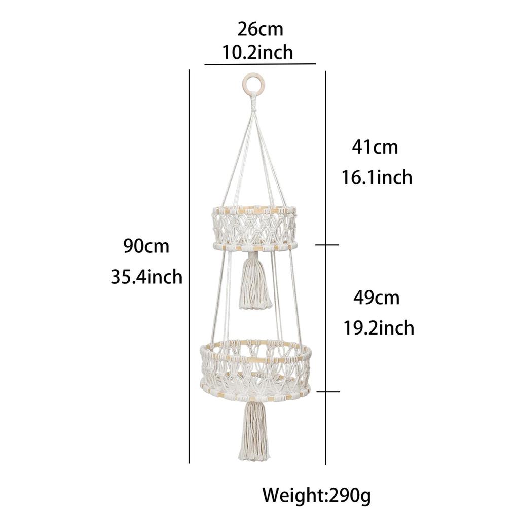 Hand-Woven Cotton Rope Fruit Basket Set: Three-Piece Living Room Hanging Decor.