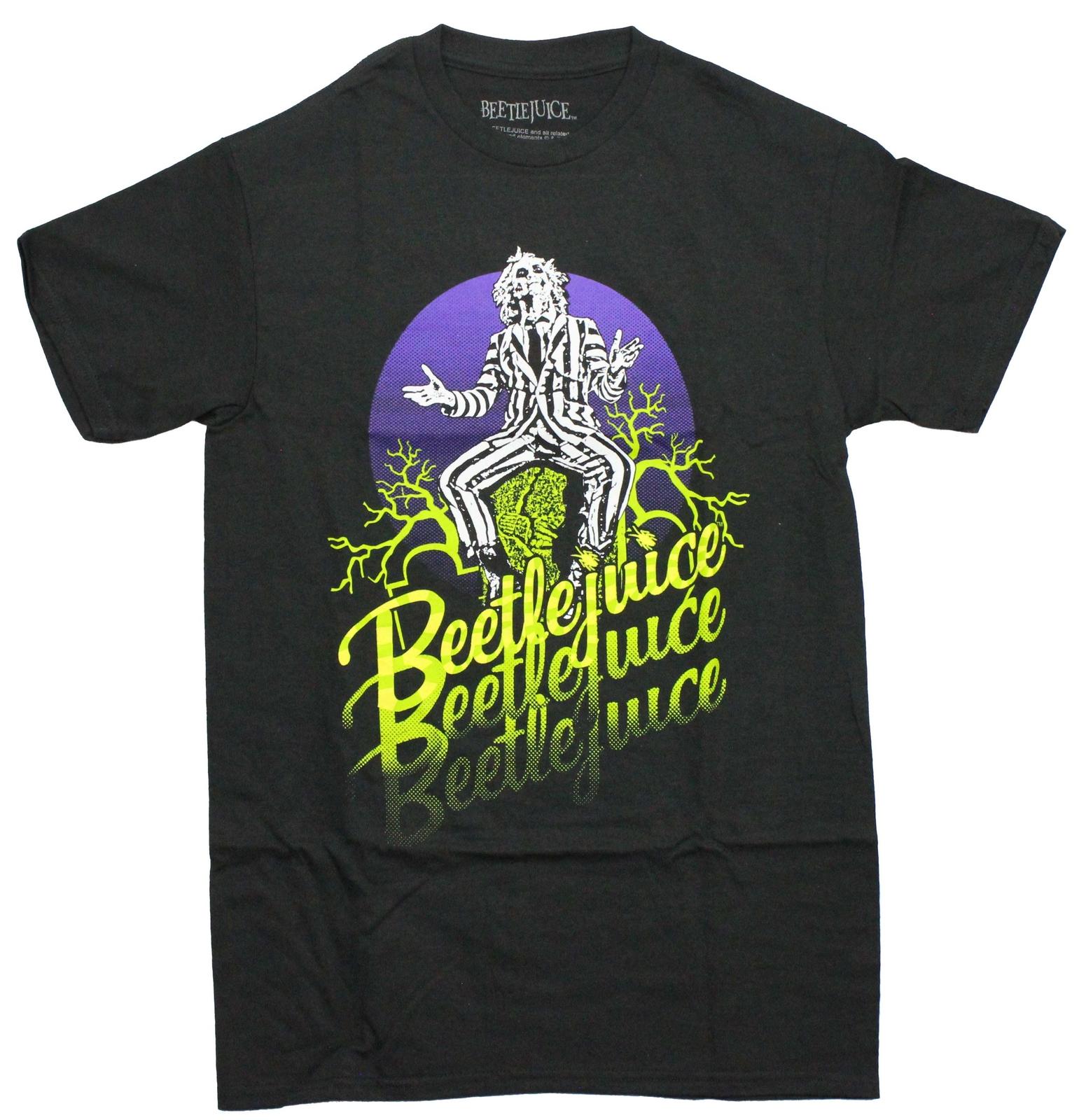 Bettlejuice New Adult T-Shirt - Sitting On Headstone Over Name Drop XXXL