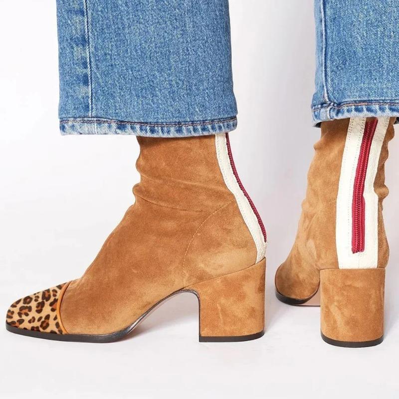 Neue Wintermode High Heel Wildleder Niedriger Schaft Quadratische Spitze Damenstiefel