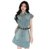 Women's 2026 Hong Kong Style Sleeveless Denim Dress - Slimming Waist Summer Fashion