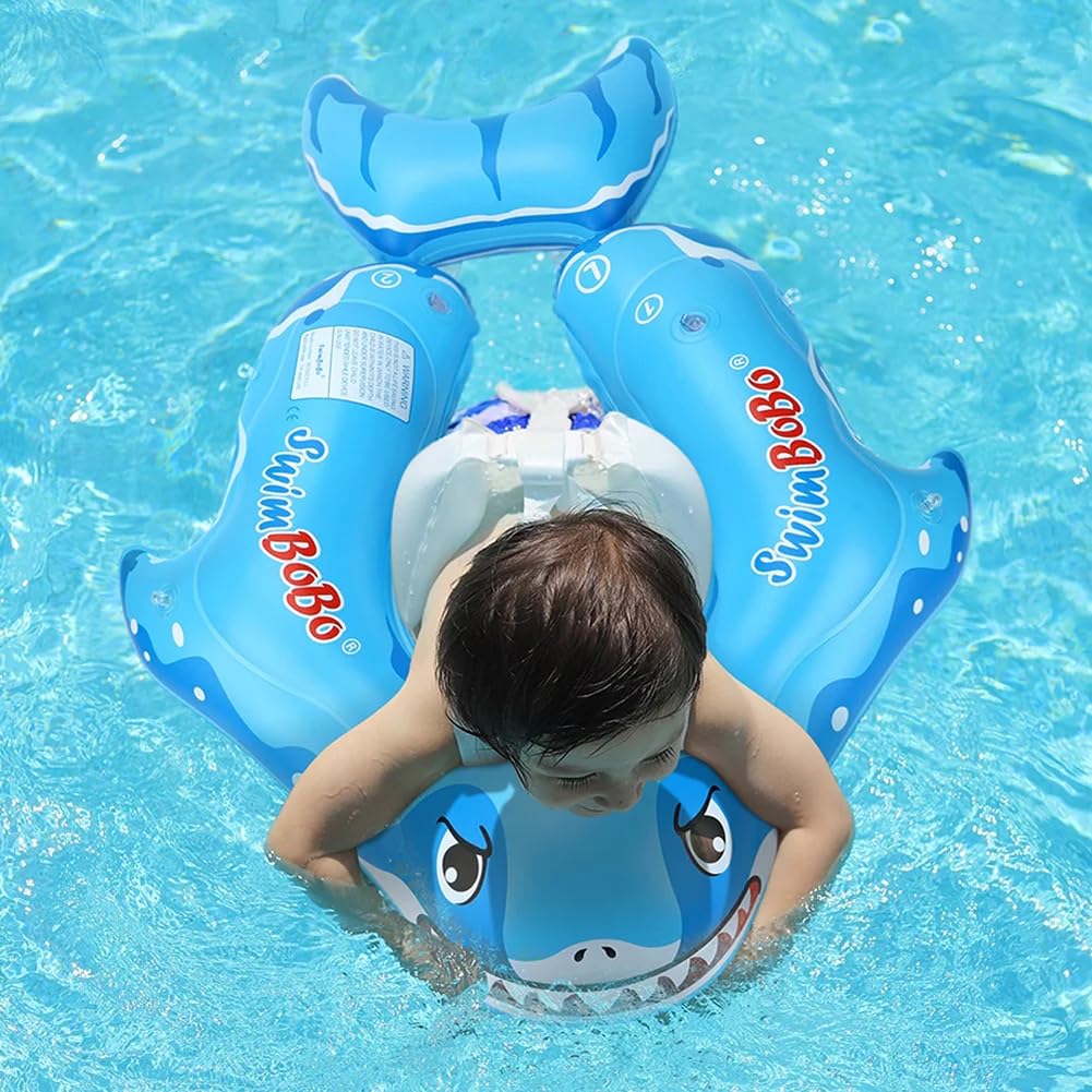 Baby Float Kids Bath Baby Float with Foot Removable Cute Air Pump For 3 Months 6 Years Old Kids [180-Day Warranty] Hole, Sunshade, Shark, Set, -