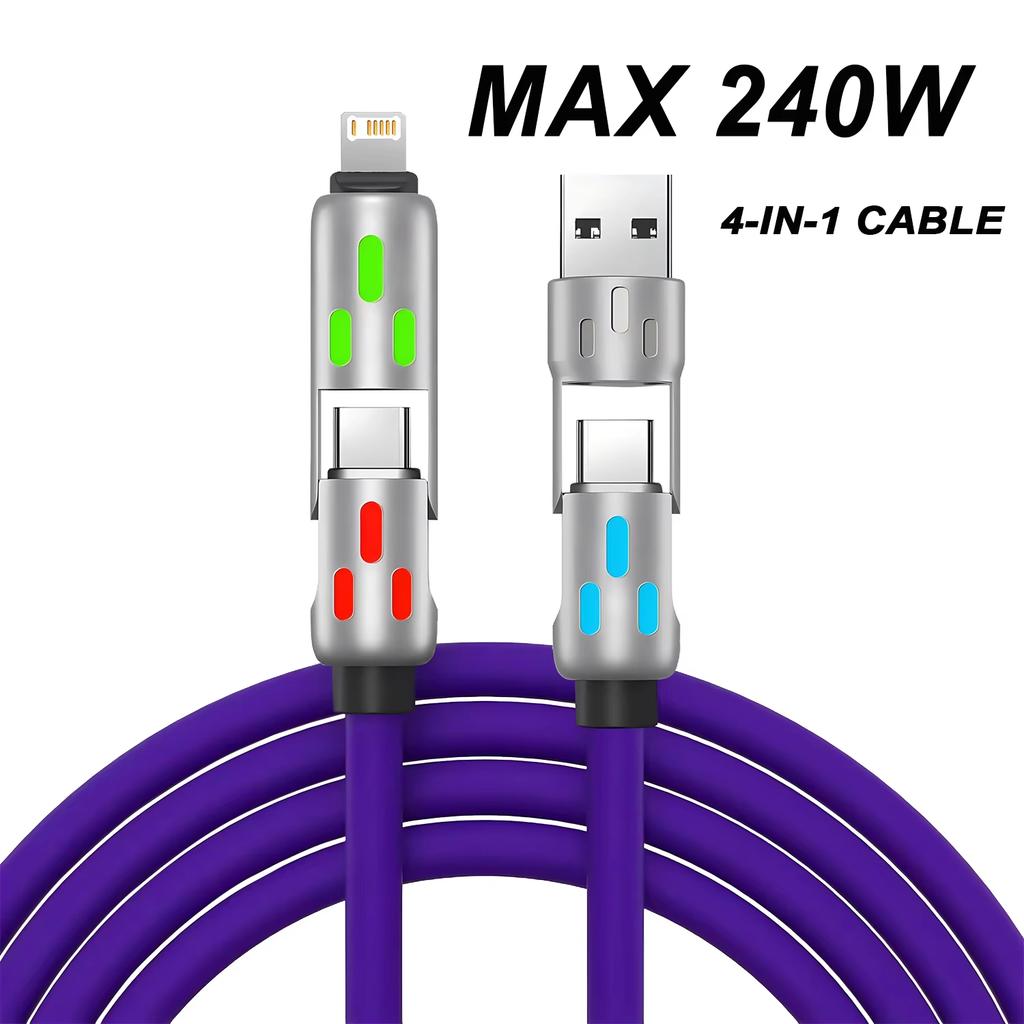 4 in 1 USB to Type-C Charging Cable Multi Connectors Charger Rotating Elbow 1.2m Mobile Phone 240W Fast Data Transfer