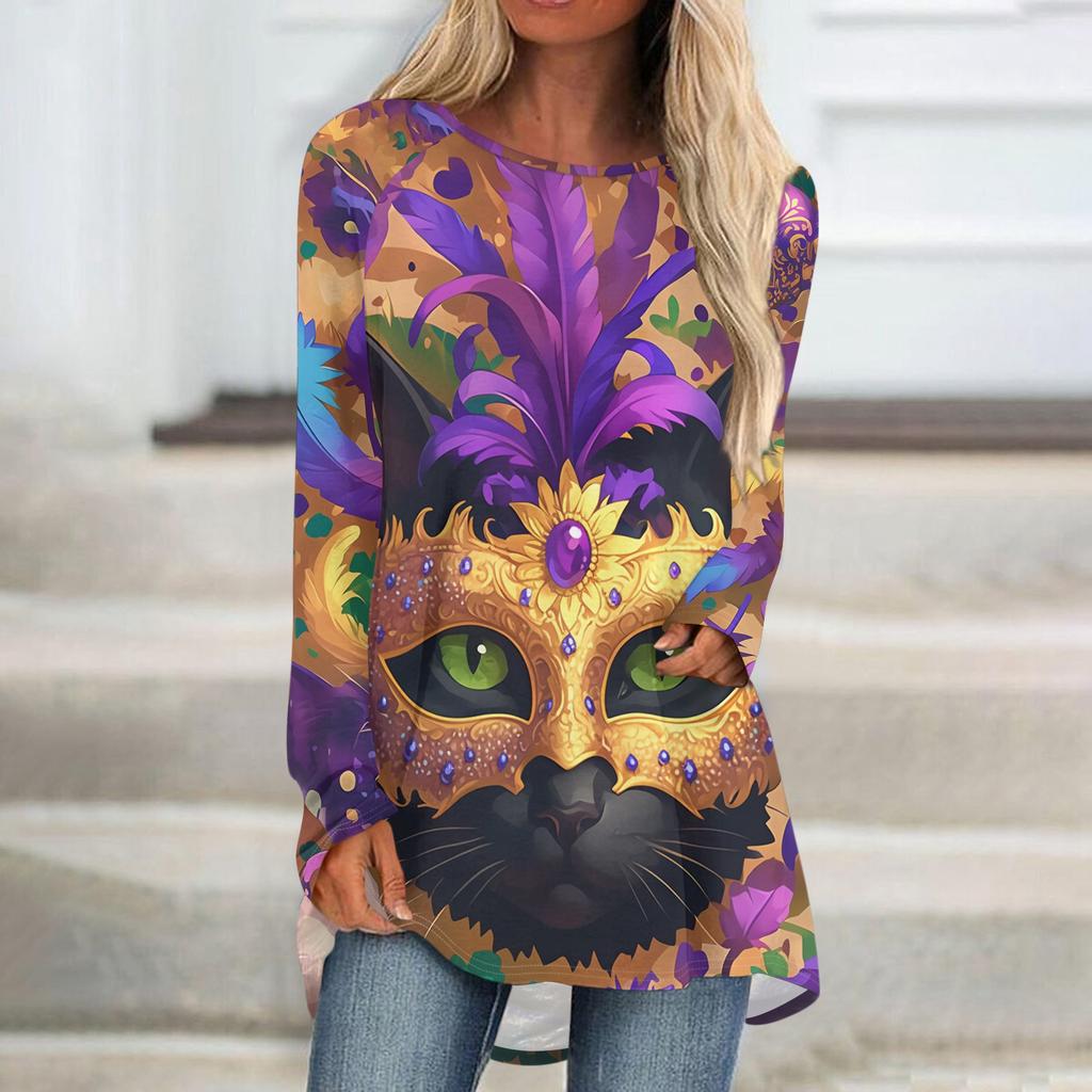 Damen Modisches Rundhals Raglan Langarm Karneval Bedrucktes Lässiges Pullover Oberteil