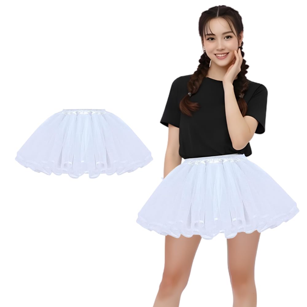 36cm Lined Pannier with Elastic Waist and Organza Volume 3-Layer Wire-Free (White)