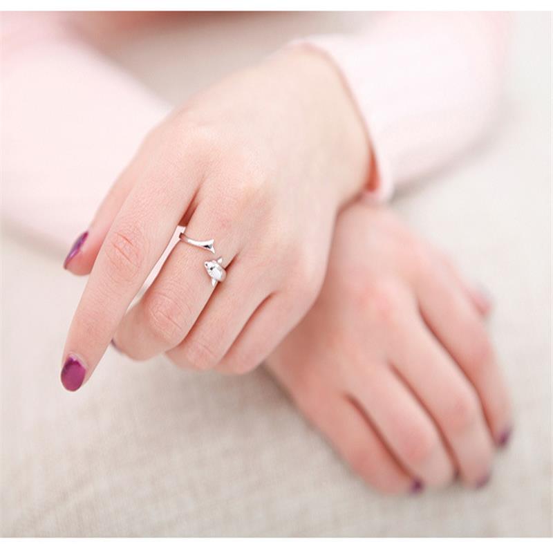 Yin Taifei Thai Silver Dolphin Love Open Ring - Korean Style Accessories