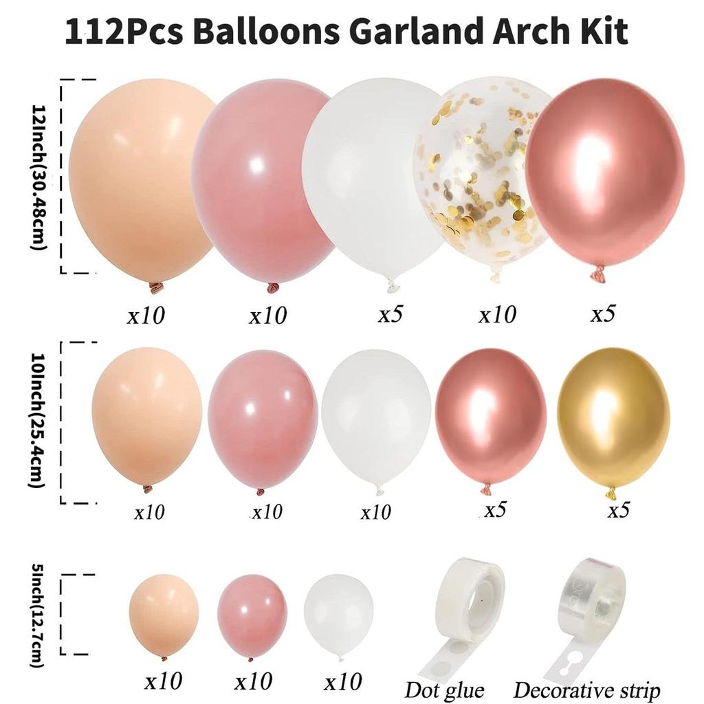 112-teiliges Boho-Luftballons-Girlandenbogen-Set, erröten, rosa, weiß, rosegoldene Luftballons für Babyparty, Hochzeit, Geburtstag, Party-Dekoration