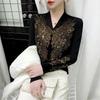 German Velvet V-neck Slim Fit Long Sleeve Women's T-shirt - Light Luxury Hot Drilling, Autumn/Winter Fashion Versatile Base Layer.