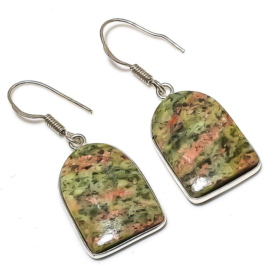 Unakite Gemstone Handmade 925 Sterling Silver Jewelry Earring 1.65" SU-7644