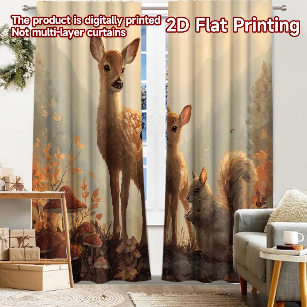 

2pcs, 2D FLAT PRINTING Curtains (Without Rod) Forest Companions Minimalist holiday curtains Versatile Polyester Curtains Holiday 52.50 × 116.00 cm 2 pcs