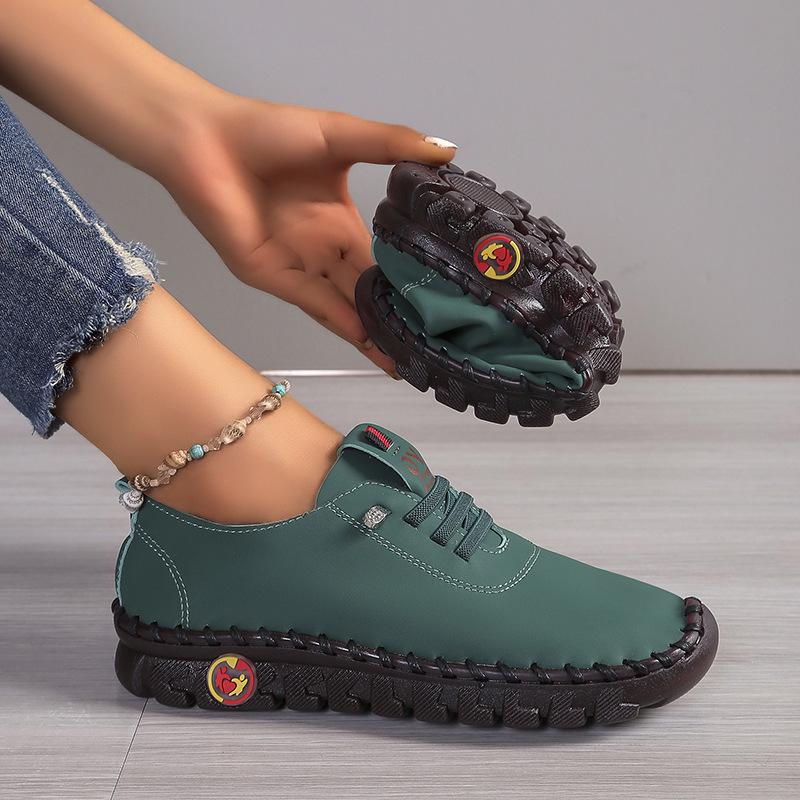 2025 Women's Soft Leather Casual Shoes - Stitching Rubber Sole, Sizes 35-45
