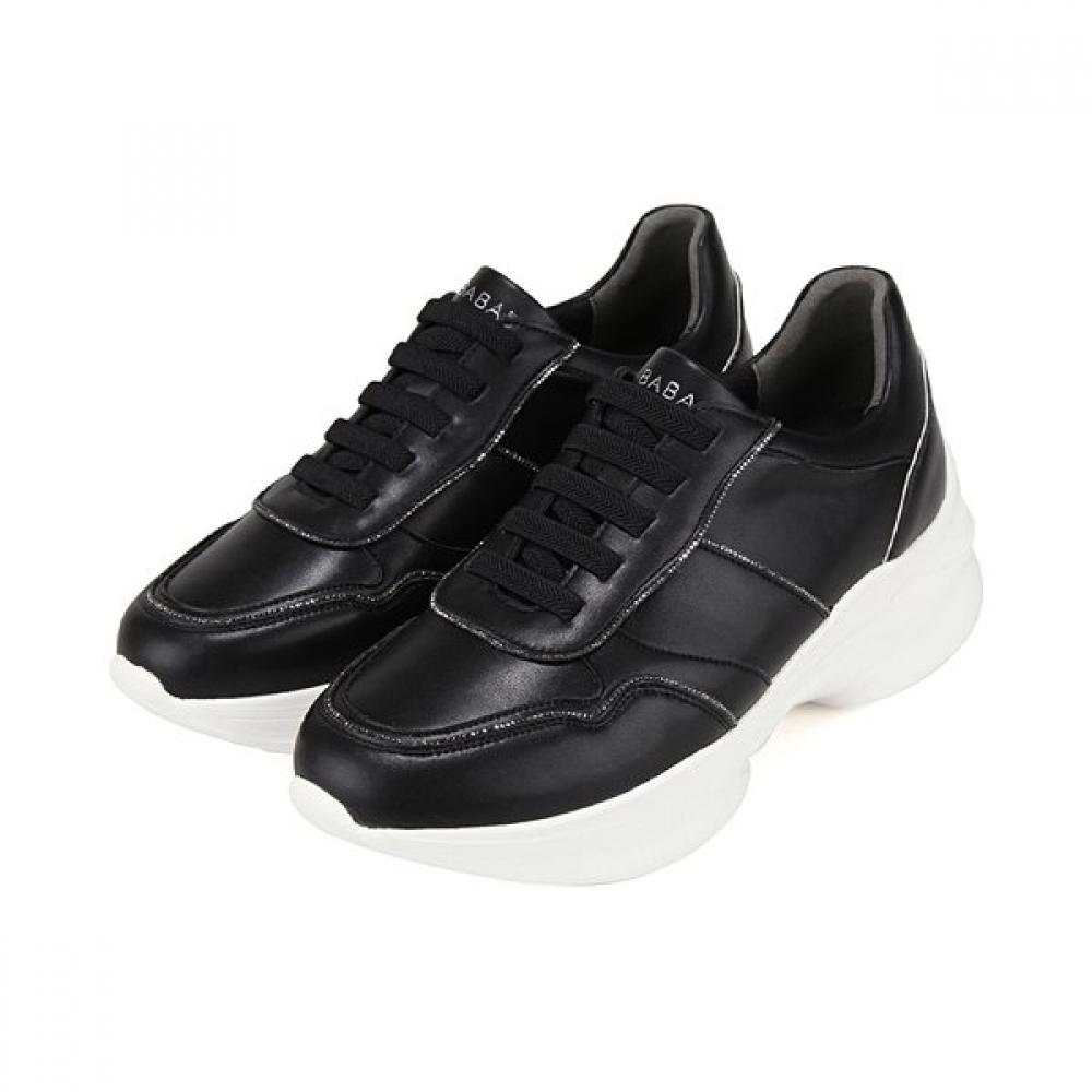 Barbara Cowhide Shoelace ElaStic Band Women S SneakerS 6cm 2colorS Aaj174 225/01.black