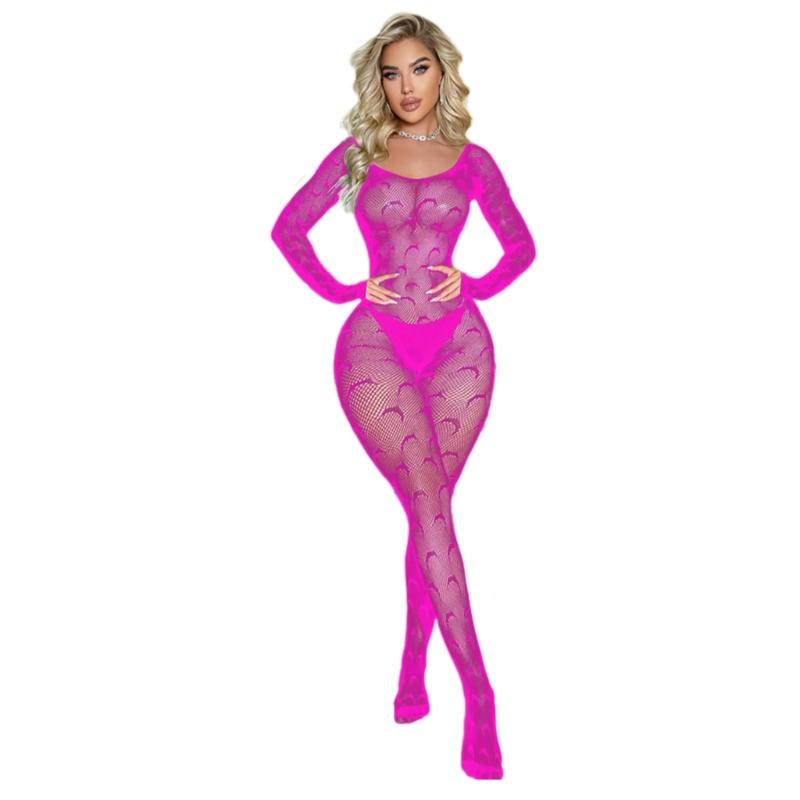 Women Fishnet Mesh Bodystocking Long Sleeve Bodysuit See Through Tights Nightwear Erotic Lingerie Crotchless Jumpsuit
