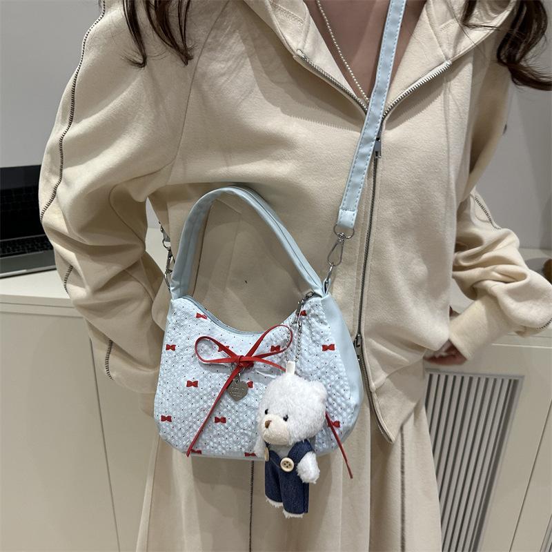 Niche Contrasting Women's Bags 2025 New Fashionable Sweet Bow Messenger Bags Sweet Cool Babes Portable Crescent Small Bags