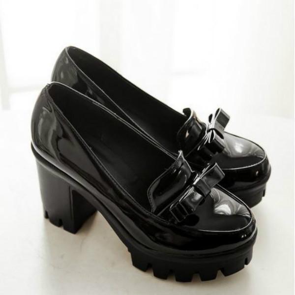 

Большой размер 34–43, непромокаемые туфли на платформе, на толстом каблуке, на очень высоком каблуке, одинарные туфли из лакированной кожи с галстуком-бабочкой, женская обувь большого размера с галстуком-бабочкой 35 чёрный