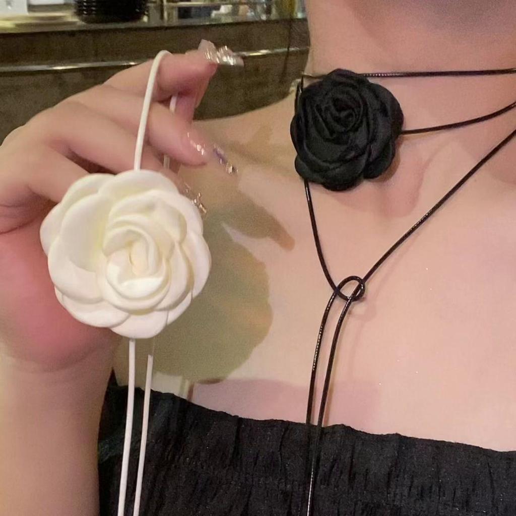 Black Rose Camellia Choker Necklace for Women