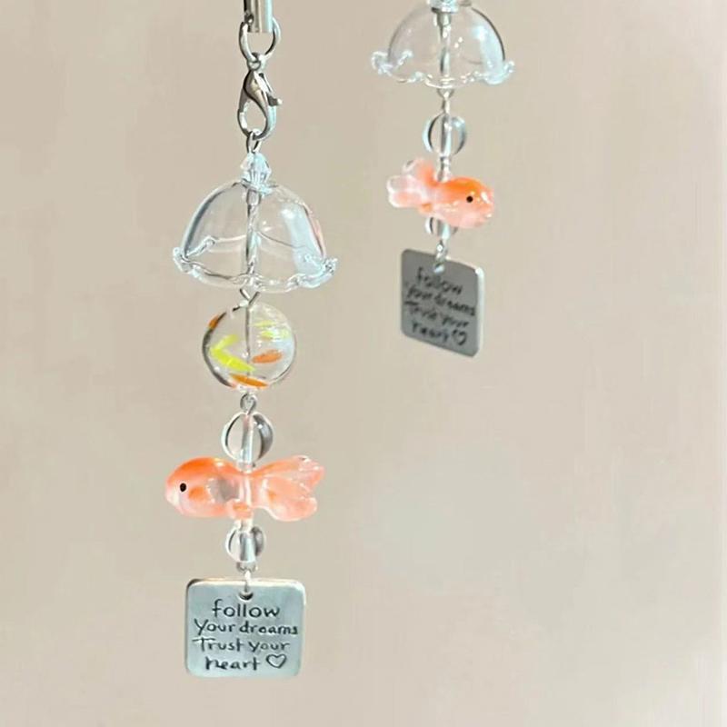 Colored Bead Phone Pendant Cute Kawaii Keychain Backpack Pendant Style Goldfish Pendant