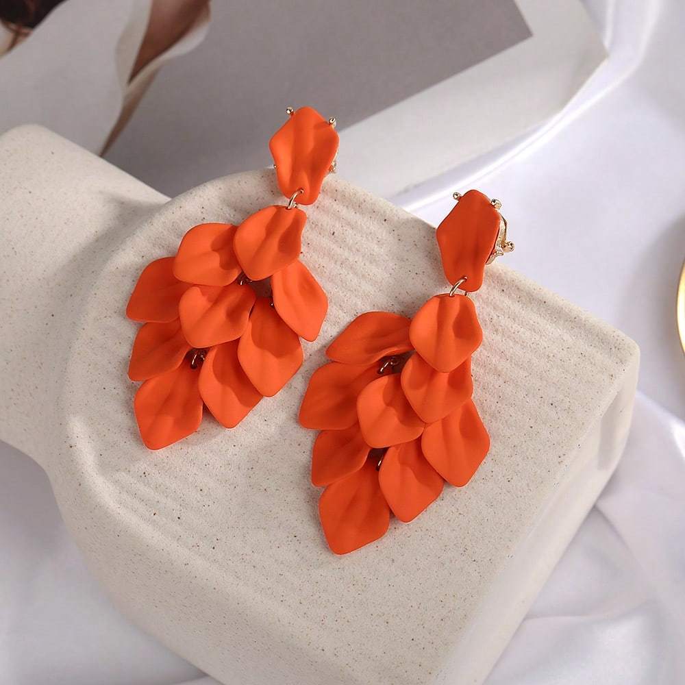 1 Pair Bohemian Floral Petal Tassel Acrylic Clip-On Earrings, High-End Piercing-Free Party Jewelry for Women