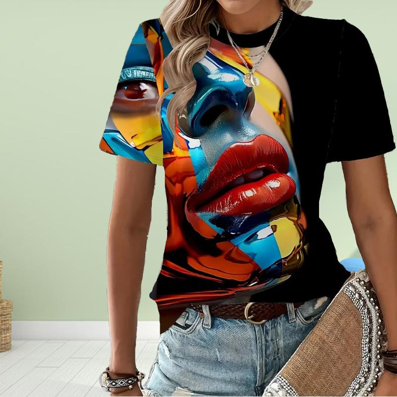 Fashion Women Sexy Lips&Fingers Print T Shirt Funny Casual O-neck Short Sleeves T-shirt Summer Female Tee Shirt