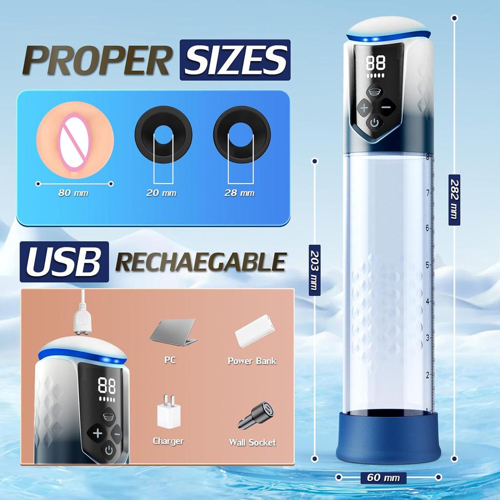 IPX7 Penis Pump for Enlargement Electric Vacuum Pump with 5 Sucking Levels Waterproof Sex Toy Male Masturbators Exerciser for Men