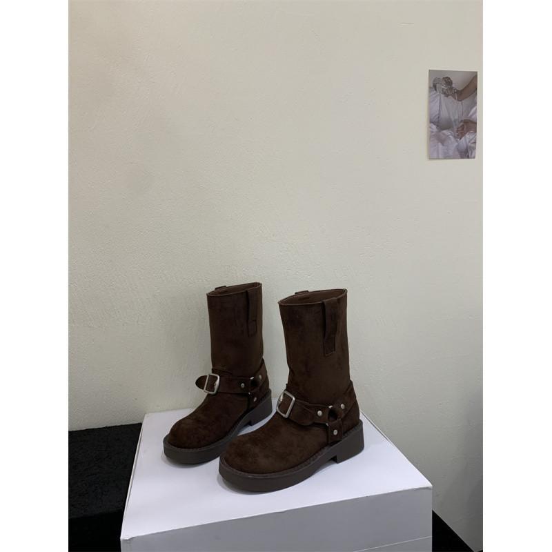 Retro Nischenmode Stiefeletten für Damen Herbst und Winter 2025 neue Mode Gürtelschnallendesign Stiefeletten