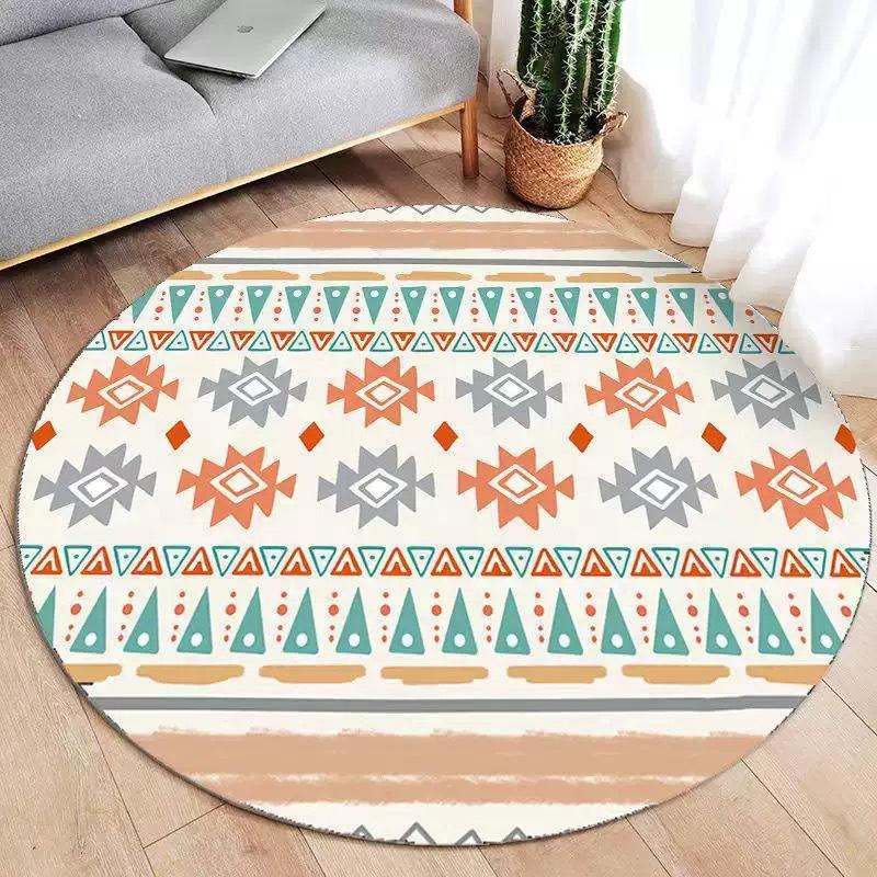 Kulatá geometrická koberecová podložka Koberec Etnický kmenový vzor Černobílý Barevný design Měkká podložka na podlahu do obývacího pokoje Domácí dekorace