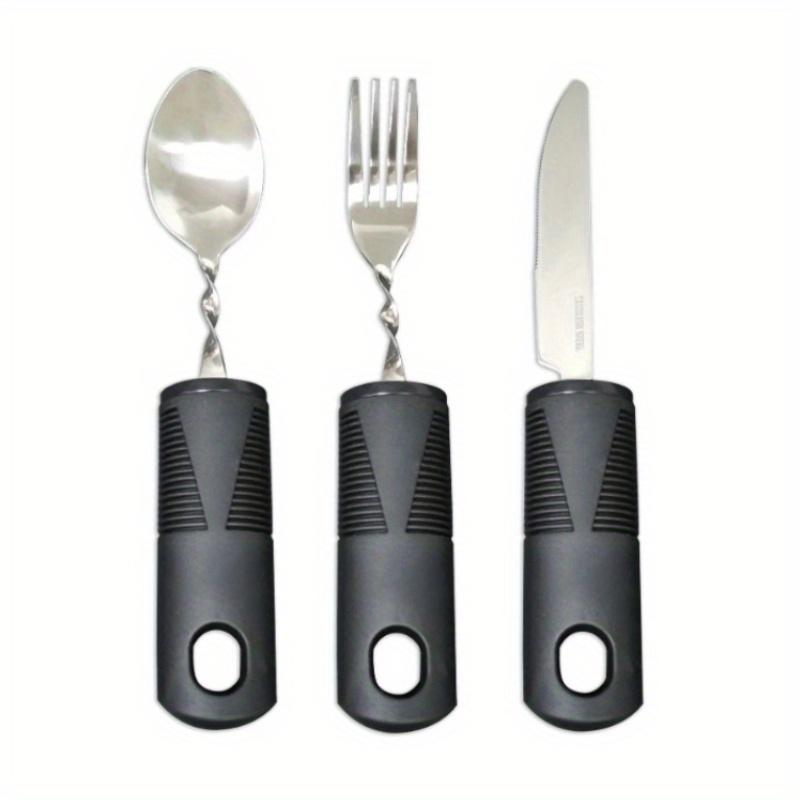 Disabled Bendable Cutlery Portable Weighted Silverware Spoons Forks Rubber Handle Utensils Elderly Adaptive Stainless Disabled Black Spoon & Fork & Knife