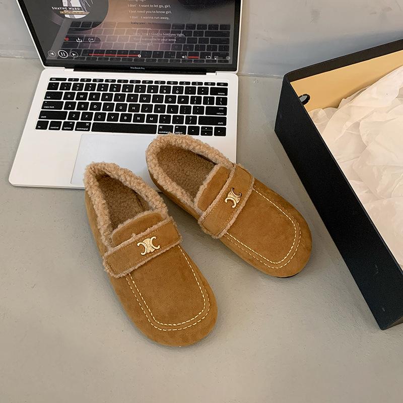 

French autumn and winter new warm brown fluffy shoes women s outer wear velvet beanie beacon shoes short boots snow boots cotton shoes 35